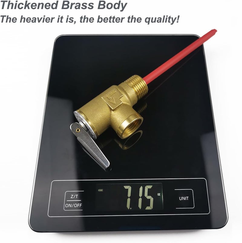 LECLOC صمام تخفيف ضغط سخان الماء RV 1/2" اتصال NPT، 210°F 150 psi صمام تخفيف الحرارة والضغط لسخان الماء الكهربائي، جسم نحاسي سميك مع مسبار ممتد - Image 2